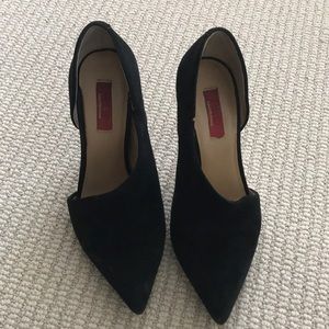 Red Saks Fifth Ave suede asymmetric heel